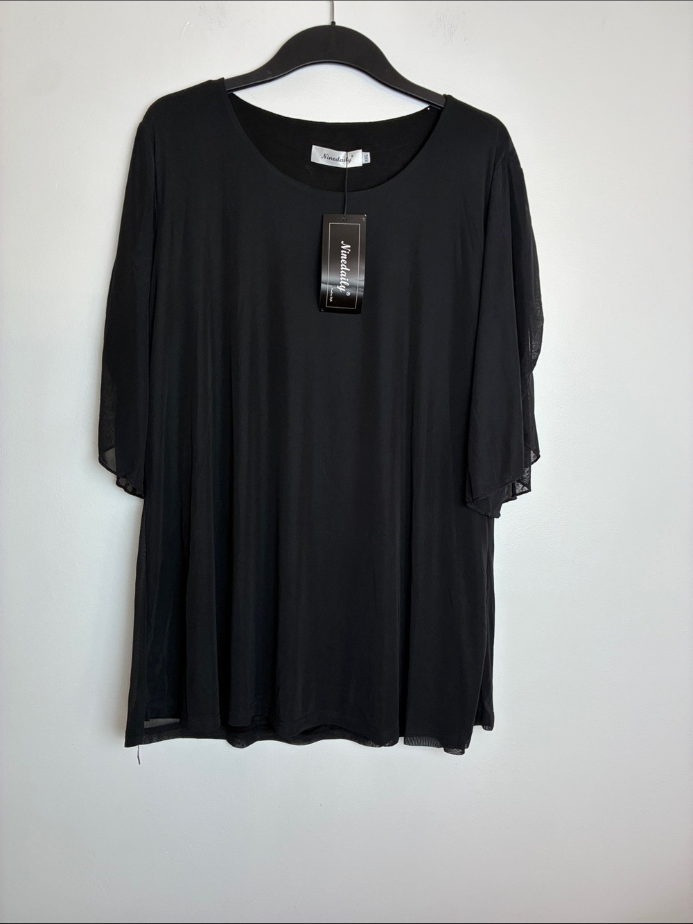 NWT Ninedaily Black Short Sleeve Layered Blouse Size 2XL